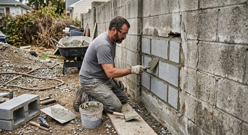 Cinder Block Wall Repair in De Soto, KS