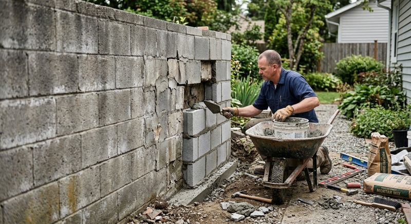 Cinder Block Wall Repair in Kansas City, KS