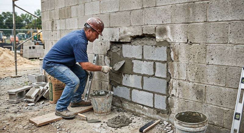 Cinder Block Wall Repair in Spring Hill, KS