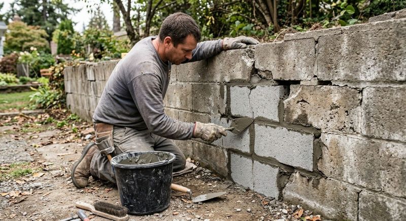 Concrete Block Wall Repair in Overland Park, KS